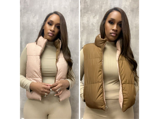 Brown/nude reversible puffer Vest