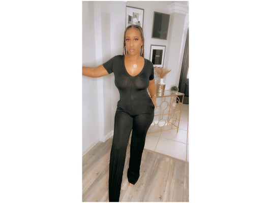 V neck Jumpsuit Black