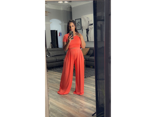 BELLA DARK CORAL WIDE LEG PANT SET